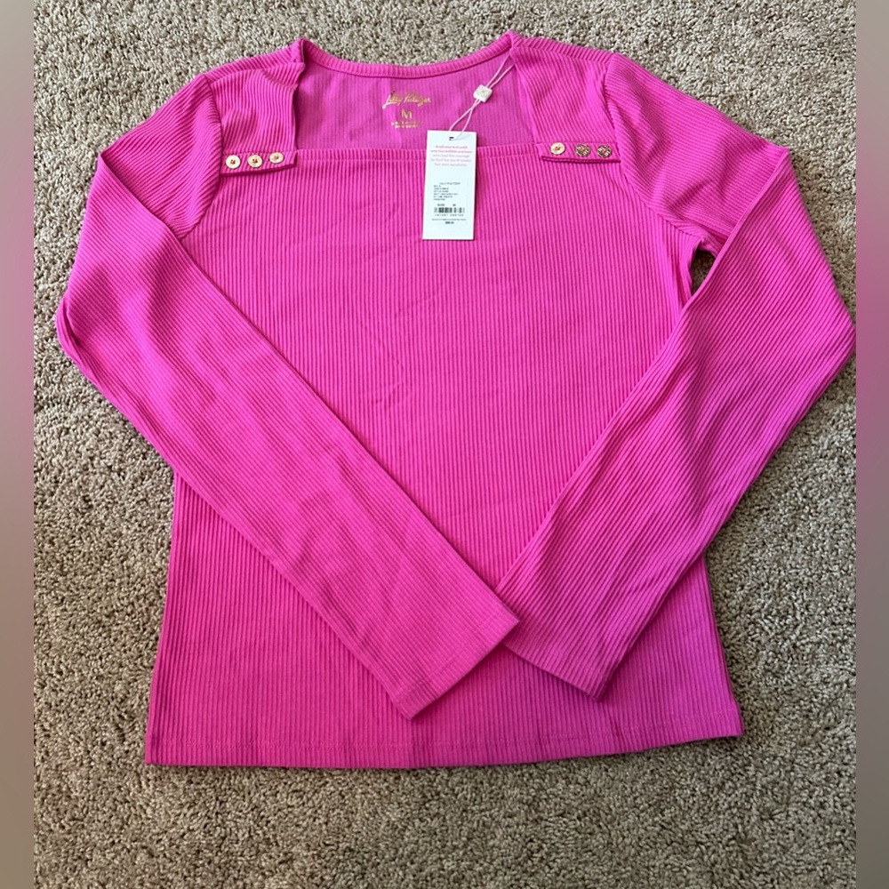 NWT GORGEOUS Lilly Pulitzer Beaty Pink Square Neck Sweater, CURRENT STYLE - Picture 5 of 15